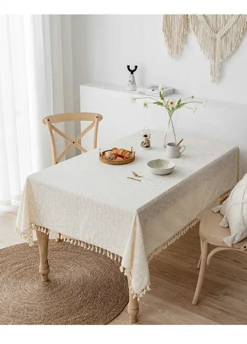 Novo estilo coreano pequena margarida algodão floral toalha de mesa, decoração de mesa de chá, capa de mesa retangular para cozinha casamento sala de jantar