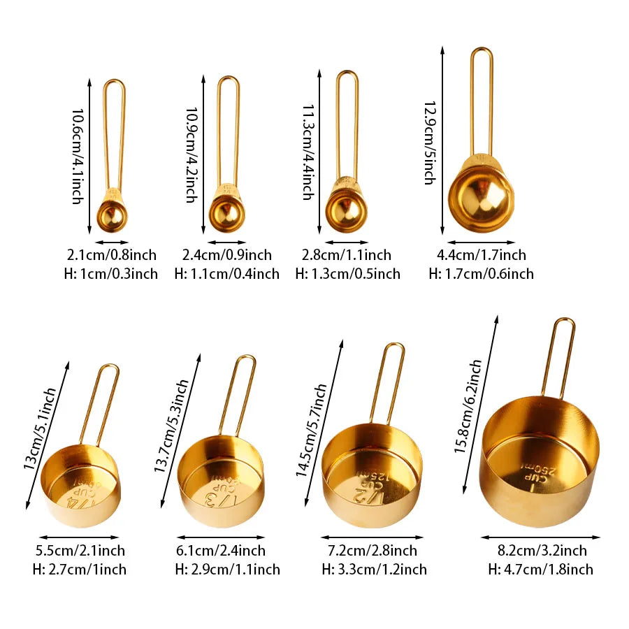 Conjunto de Medidores de Aço Inoxidável Dourado - 8 Peças - Casa Ornato