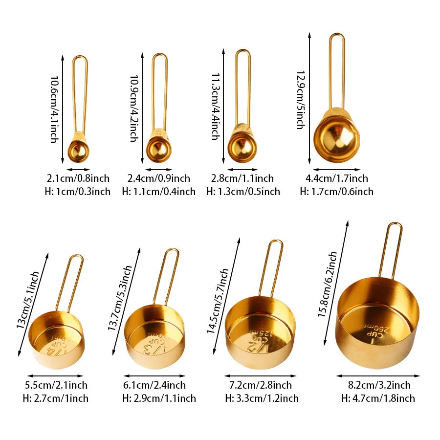 Copo De Medição De Aço Inoxidável Com Alça De Rosca, Colher De Medição Para Farinha E Grãos, Titânio Ouro, Cozinha, 4PCs, 8PCs