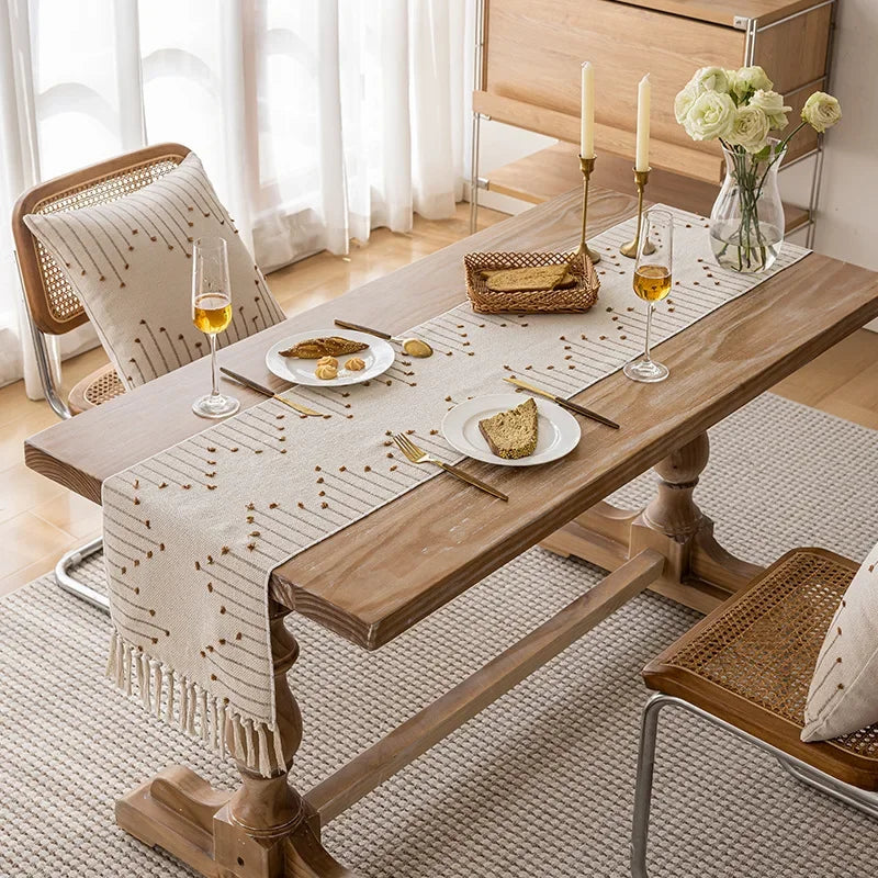 Corredor de mesa boho de algodão natural com borlas para decoração de mesa de jantar em casa, para decoração moderna de fazenda