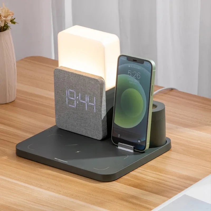 Carregador Sem Fio com Relógio e Luz Noturna - Casa Ornato