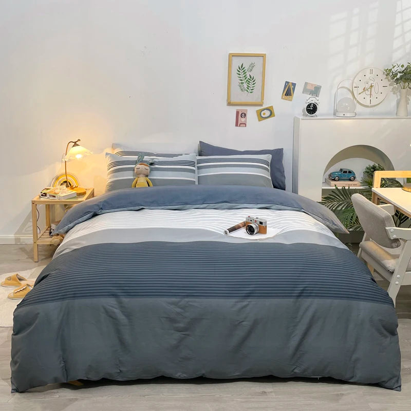 Conjunto de capa de edredom com padrão de linhas abstratas, conjunto de cama geométrica moderna, 100% algodão, capa de edredom amigável à pele com 2 fronhas