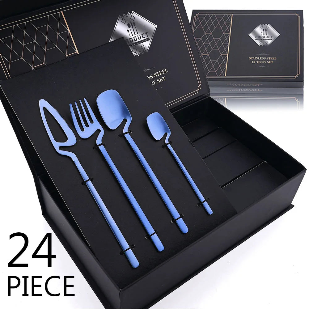 Jankng 24 pçs ouro rosa fosco conjunto de talheres faca garfo colher talheres conjunto 304 louça de aço inoxidável conjunto presente cozinha