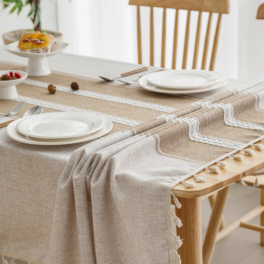 Toalha de mesa retangular redonda de linho batilo, toalha de mesa à prova d'água para jantar, mesa de café, cozinha, decoração de sala
