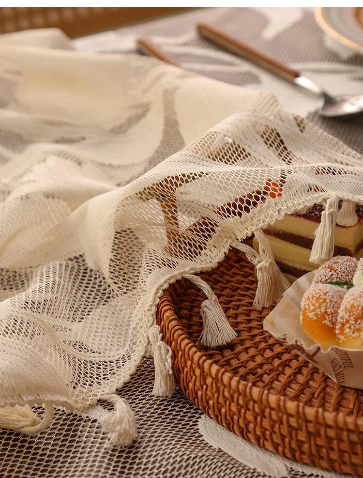 Toalha de mesa retangular de renda, decoração e acessórios, toalha de mesa simples com borla, estilo nórdico, panos para casa