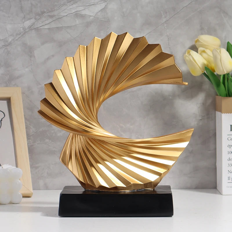 Escultura artesanal de resina onda dourada-estatueta de arte abstrata para decoração de casa, quarto, sala de estar e decorações de mesa de estudo