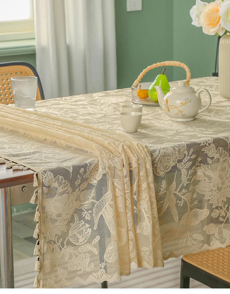 Toalha de mesa retangular de renda, decoração e acessórios, toalha de mesa simples com borla, estilo nórdico, panos para casa
