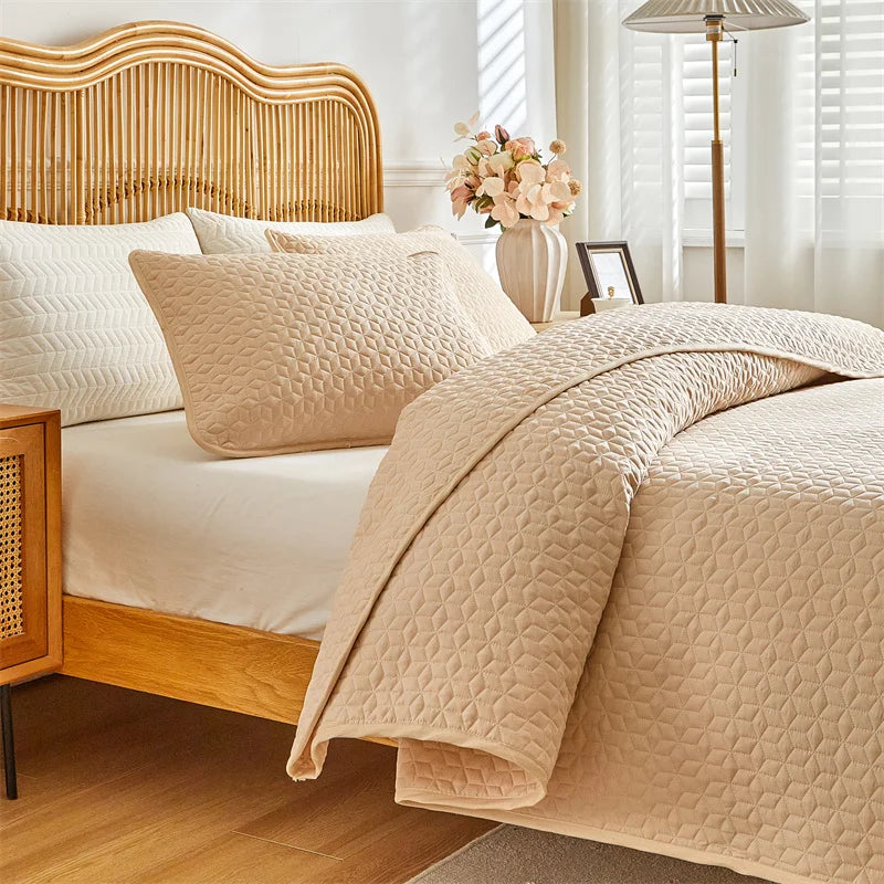 Colcha com 2 Fronhas - Acolchoada de Luxo em Poliéster Branco Imaculado - Casa Ornato