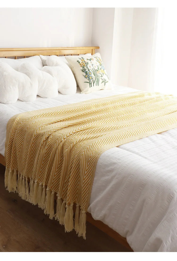 Cobertor Listrado Nórdico, Jacquard Geométrico, Cobertor De Malha, Colcha, Tapeçaria Xadrez, Decoração De Sofá, Drop Shipping