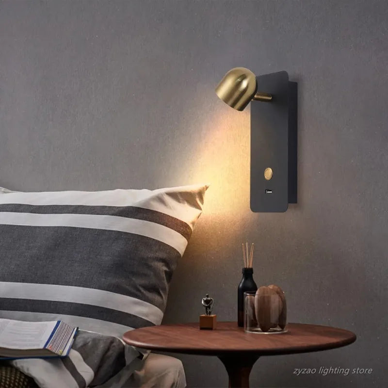 Nordic interior simples decorativo lâmpadas de parede do hotel quarto cabeceira lâmpada leitura interruptor chave usb recarregável luzes parede cabeceira