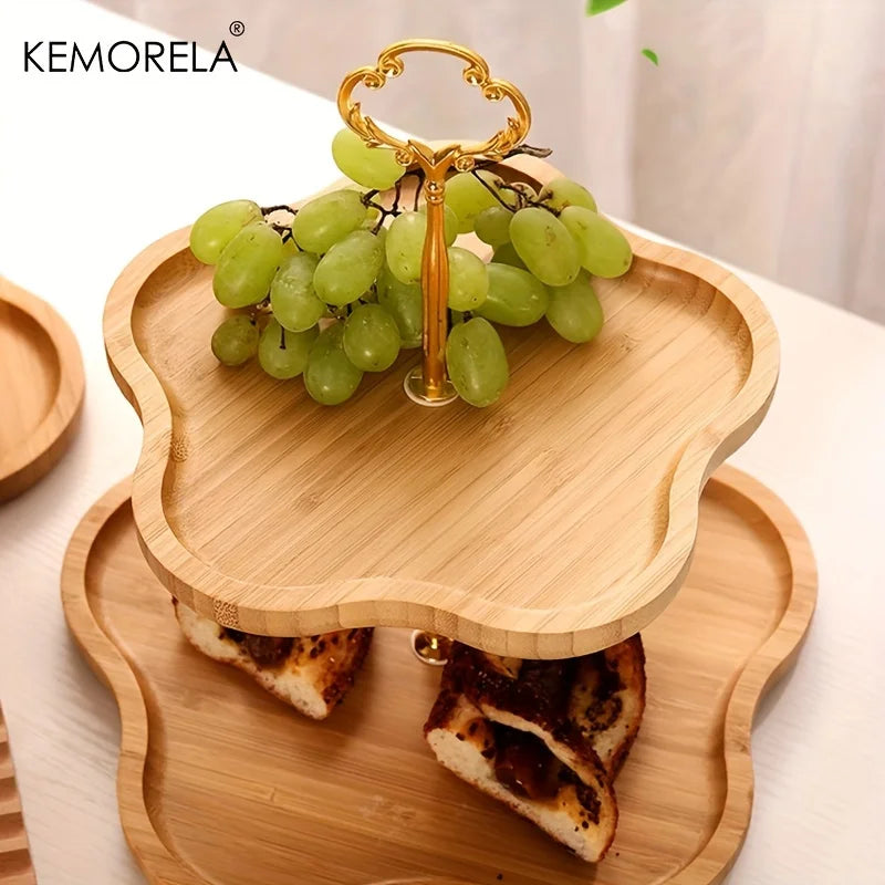 KEMORELA-Cesta De Frutas Secas, Estilo Flor, Prato De Madeira, Prato De Lanche, Doces, Sobremesa, Suporte De Bolo, Display, 3 Camadas, 2 Camadas