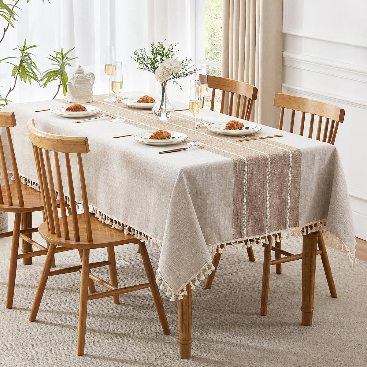 Toalha de mesa retangular redonda de linho batilo, toalha de mesa à prova d'água para jantar, mesa de café, cozinha, decoração de sala