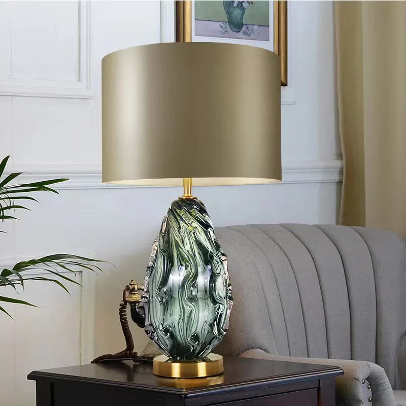 Candeeiro de mesa de vidro criativo villa sala estar luxo avançado verde desktop lâmpada decorativa moda hotel cabeceira e27 lampada