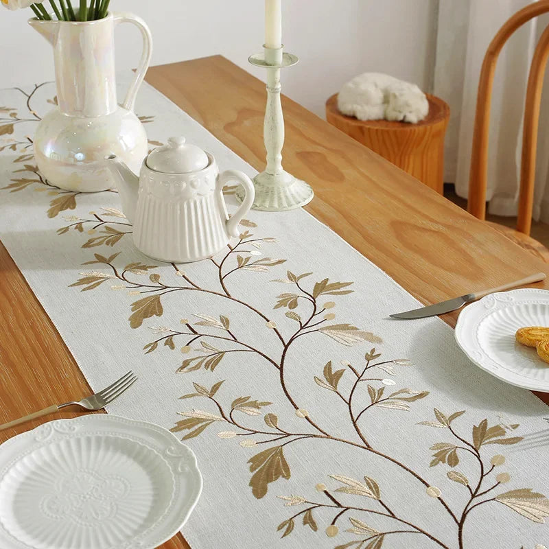Luxo bordado algodão linho corredor de mesa toalha de mesa borla para casa mesa de jantar tapete decorações de casamento