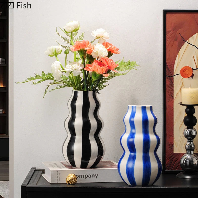 Listras coloridas criativo vaso de cerâmica vasos de plantas decoração de mesa ornamentos arranjo de flores vaso floral decoração estética do quarto