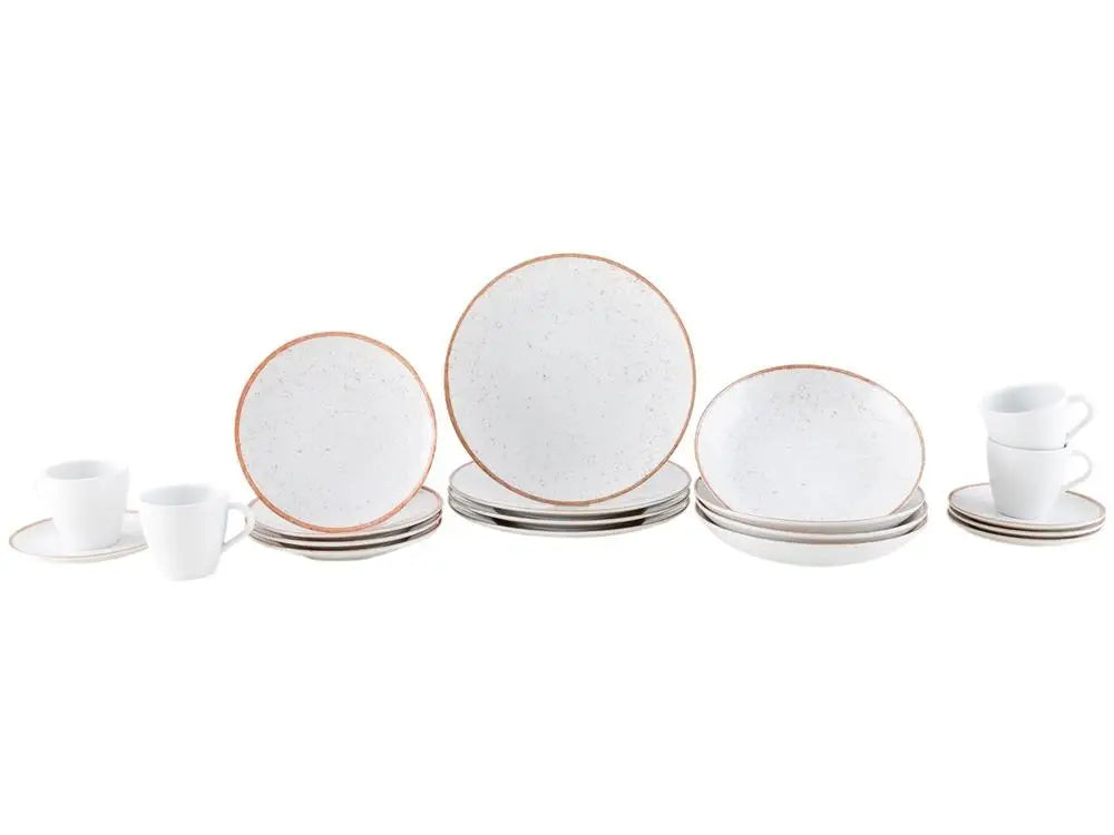 Aparelho de Jantar 20 Peças Porcelana Branco e Marrom - Casa Ornato