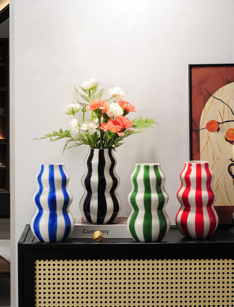 Listras coloridas criativo vaso de cerâmica vasos de plantas decoração de mesa ornamentos arranjo de flores vaso floral decoração estética do quarto