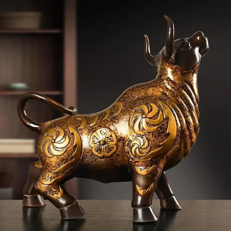 Feng Shui Ornamento de vaca animal de cobre de alta qualidade pintado decoração de mesa para escritório doméstico