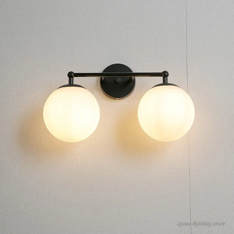 Pós moderno lua lâmpada bola de vidro luz parede branco preto decoração do quarto para casa interior arandela led luzes da noite luminárias
