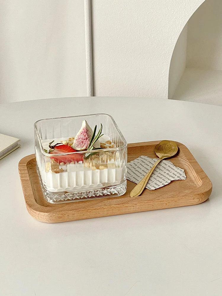 Transparente Praça tigela de vidro listrado para meninas, almoço tigela, sobremesa lanche, sorvete, sorvete, iogurte, fruta, aveia