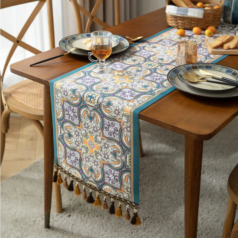 Nordic luxo jacquard corredor de mesa com borla poliéster capa de mesa corredor decoração para festival evento decoração para casa