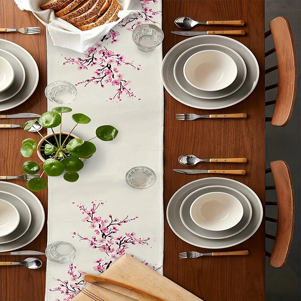 Primavera flor de cerejeira impresso linho corredor de mesa festa de férias decoração verão rosa sakura árvore corredores de mesa decoração de mesa de jantar
