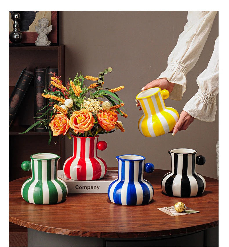 Listras coloridas criativo vaso de cerâmica vasos de plantas decoração de mesa ornamentos arranjo de flores vaso floral decoração estética do quarto