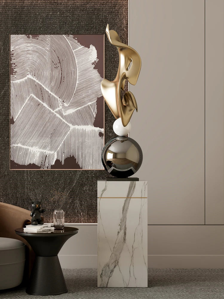 Escultura Abstrata de Luxo em Ouro e Prata - Casa Ornato