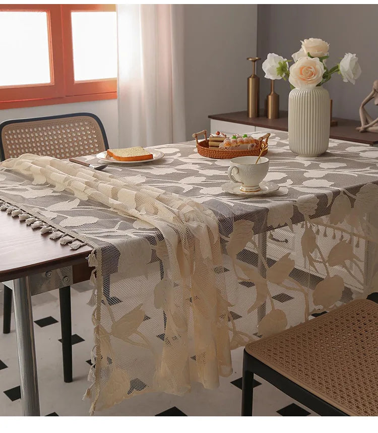 Toalha de mesa retangular de renda, decoração e acessórios, toalha de mesa simples com borla, estilo nórdico, panos para casa