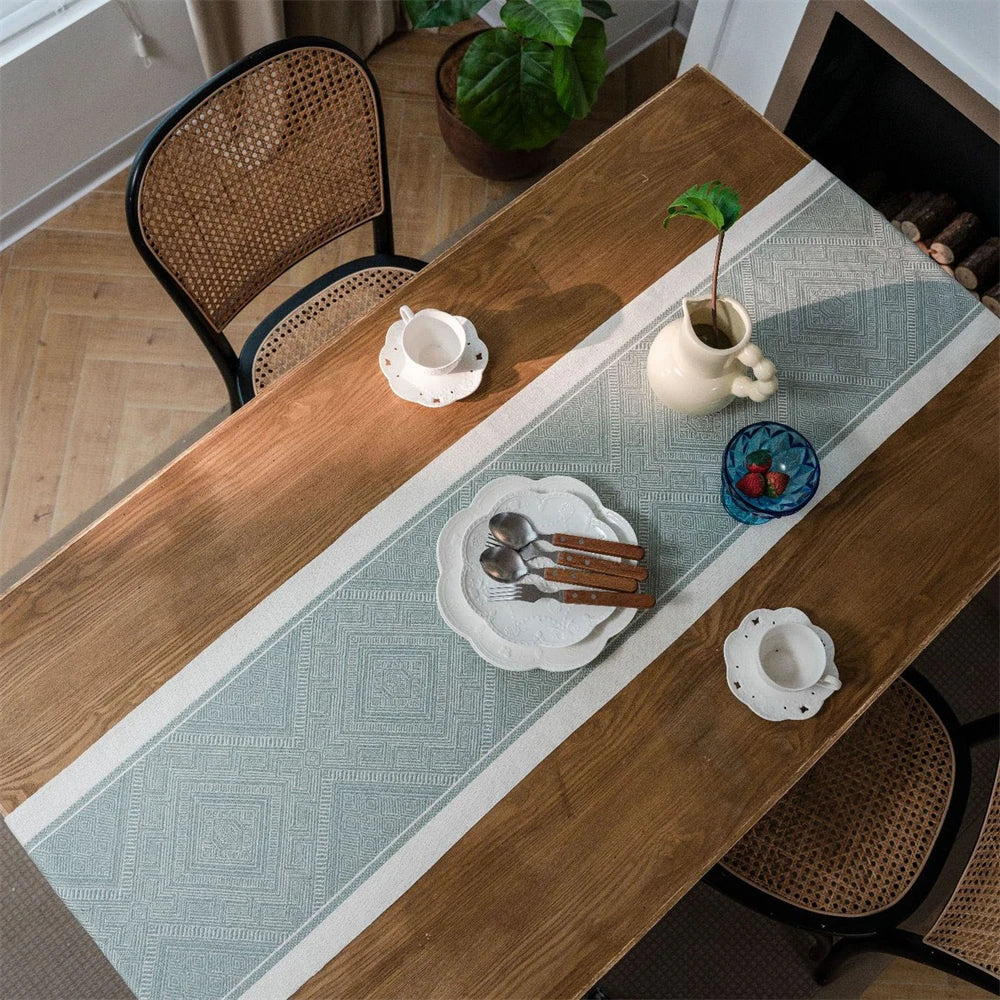 Corredor de mesa verde nórdico jacquard geométrico bandeira de mesa franja chá país toalha de mesa corredores para mesa de jantar capa decoração