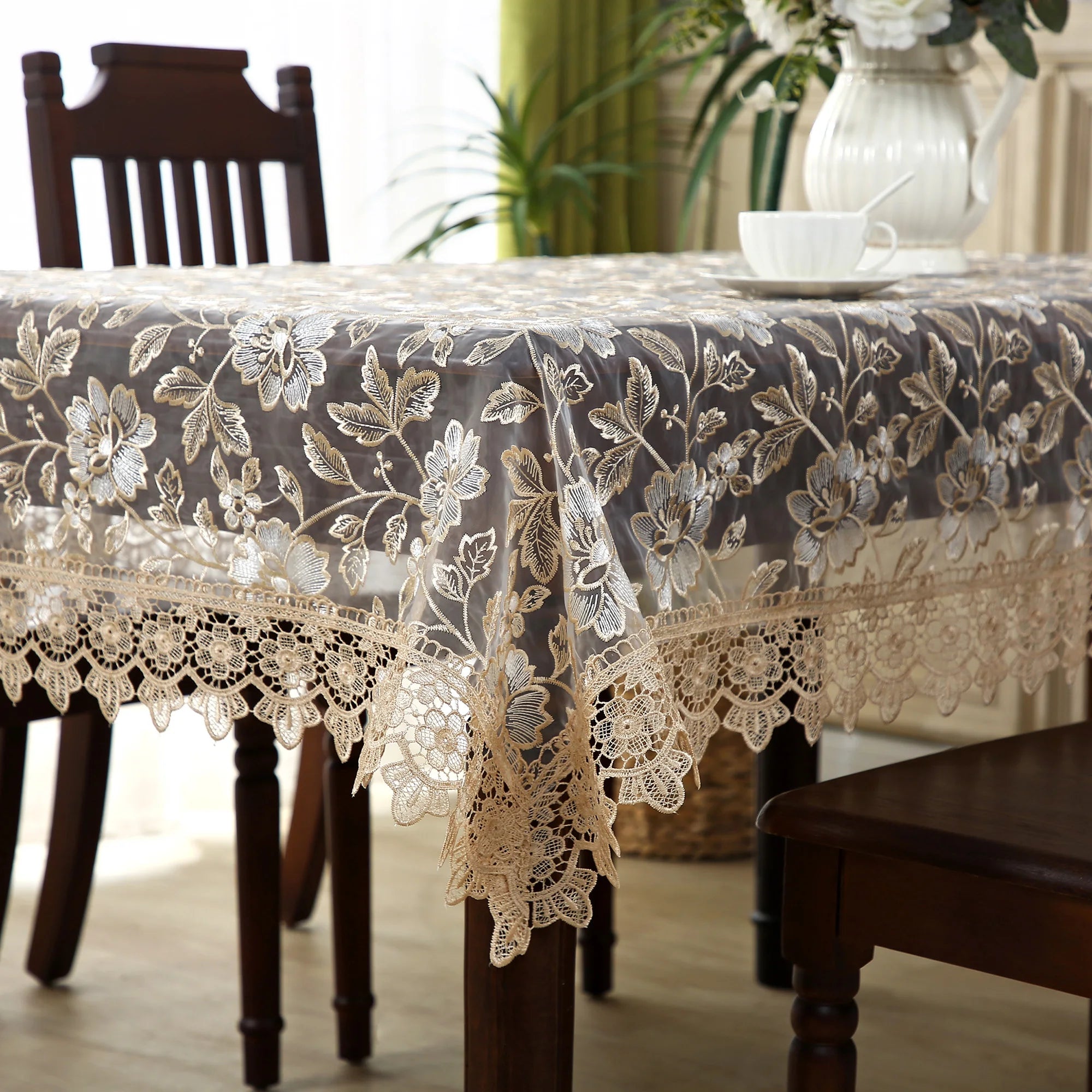 Battilo capa de mesa de renda redonda retangular toalha de mesa de café bordada de luxo para mesa de jantar casamento decoração de casa