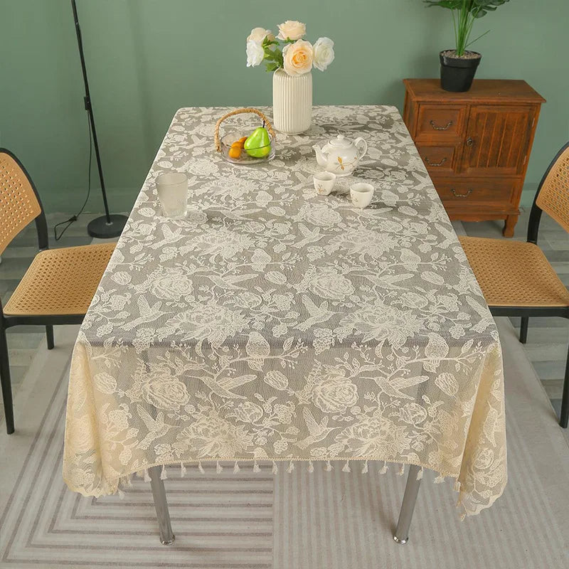 Toalha de mesa retangular de renda, decoração e acessórios, toalha de mesa simples com borla, estilo nórdico, panos para casa