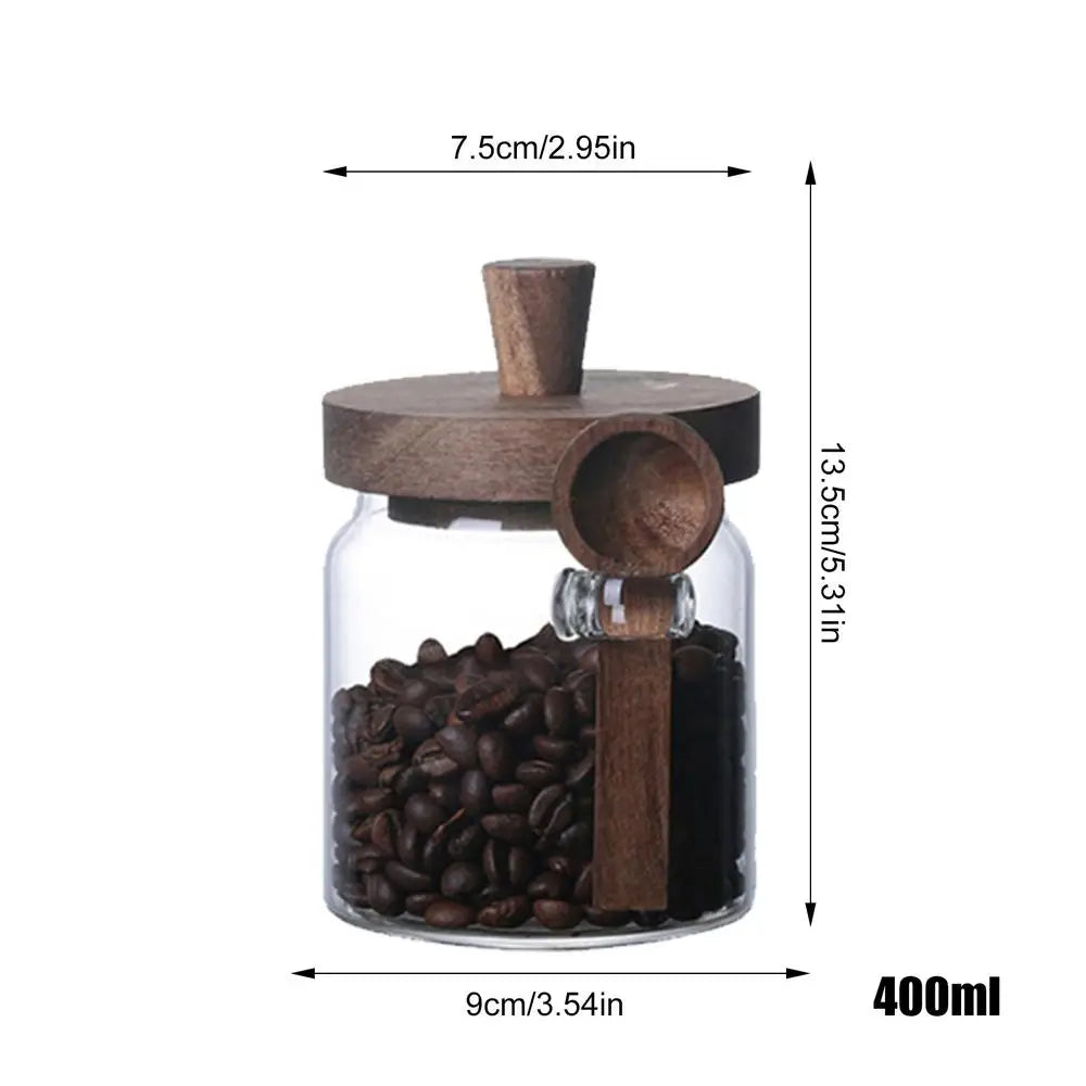 Vasos de armazenamento de alimentos de vidro com tampas de madeira colheres recipiente de alimentos grãos chá café grãos doces cozinha garrafas de armazenamento frascos