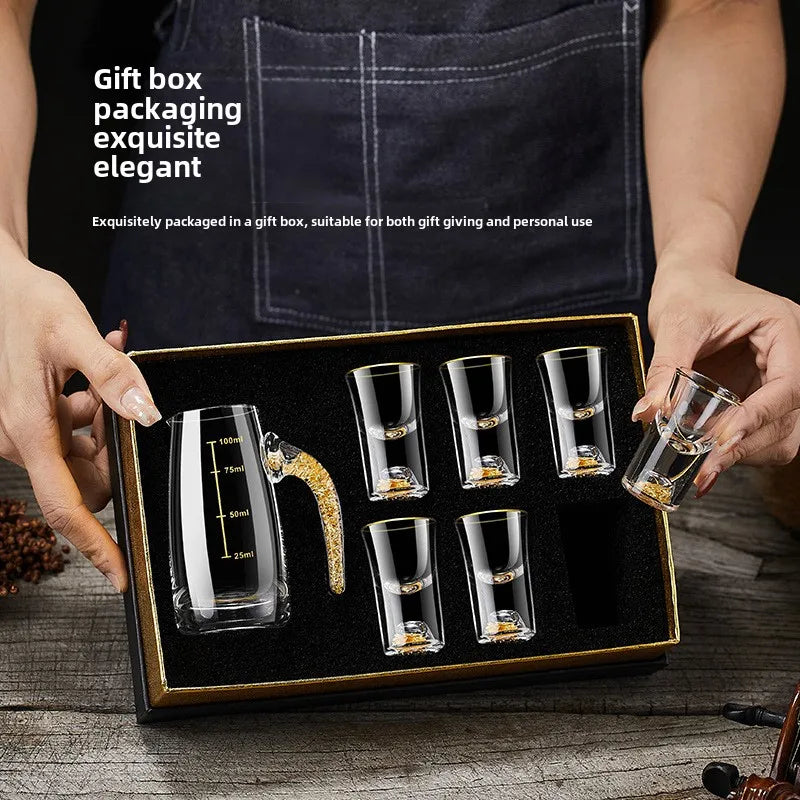 Folha de ouro baijiu copo dispensador de vinho conjunto doméstico pequeno copo de vinho copo de vinho pote de vinho jinshan bala copo caixa de presente