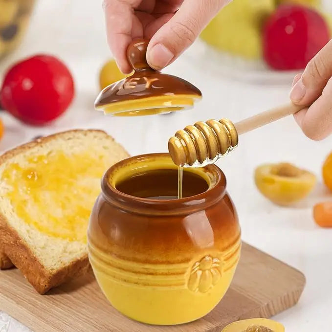 Frasco Cerâmico de Mel com Dipper e Tampa Elegante - Casa Ornato