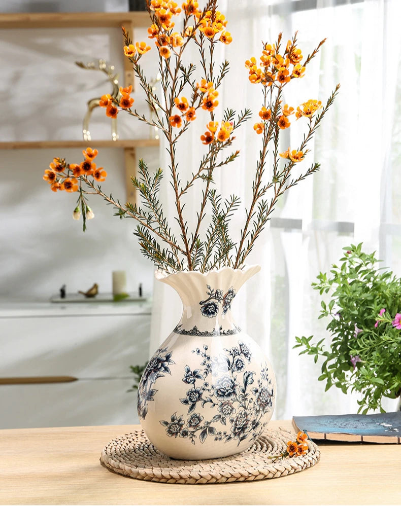 Vaso de Cerâmica Decorativo com Estampa Floral - Casa Ornato