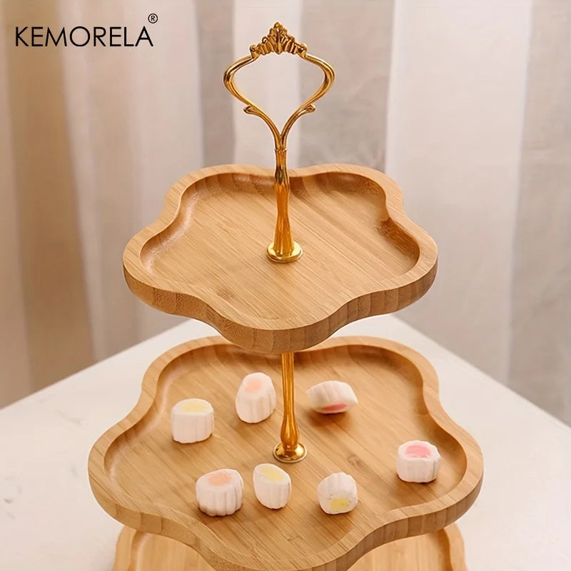 KEMORELA-Cesta De Frutas Secas, Estilo Flor, Prato De Madeira, Prato De Lanche, Doces, Sobremesa, Suporte De Bolo, Display, 3 Camadas, 2 Camadas