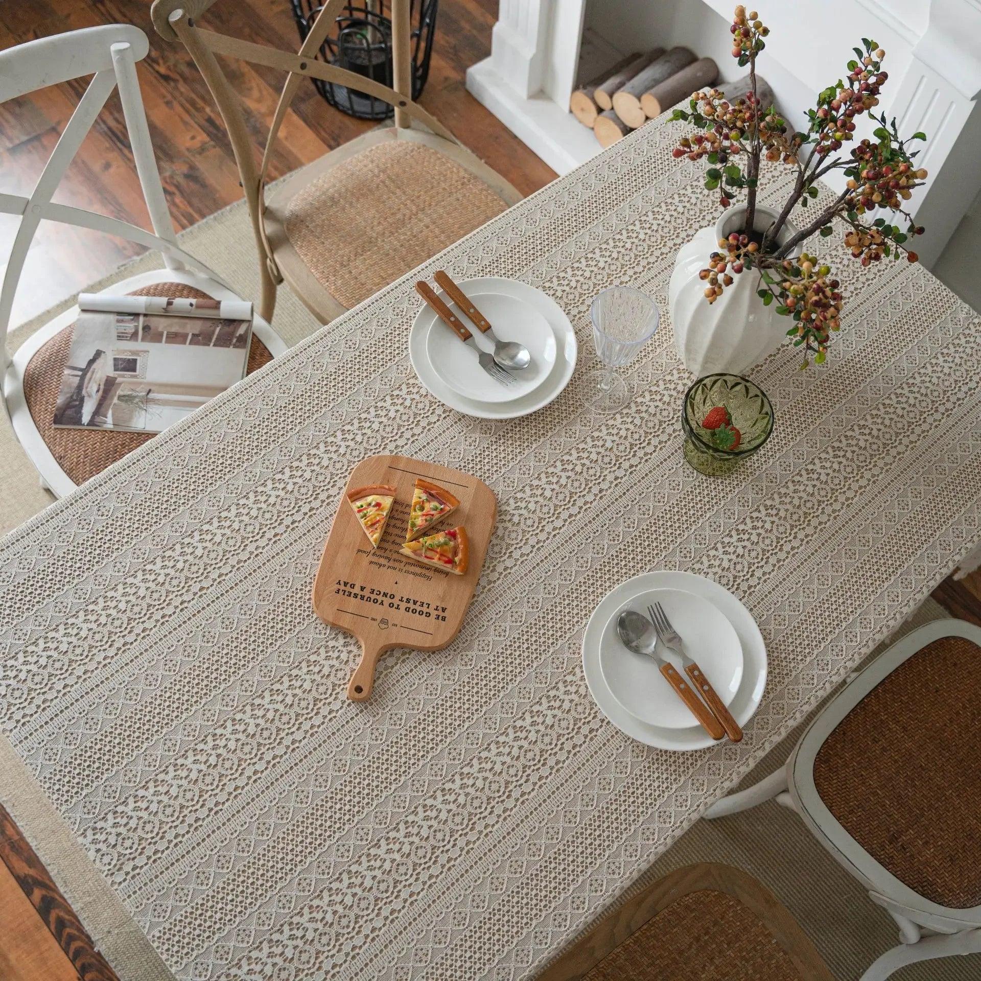 Toalha de mesa de algodão com borlas bege, fio de crochê transparente, renda translúcida para festa de casamento, cozinha, mesa de jantar decorativa