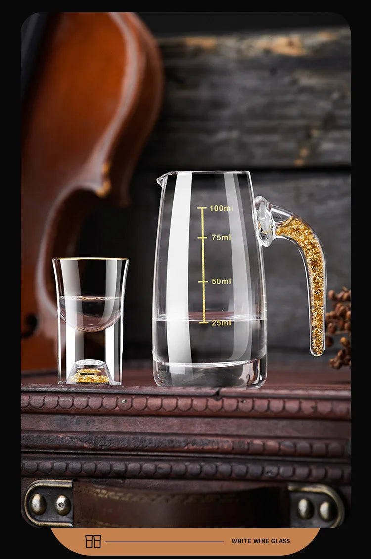 Folha de ouro baijiu copo dispensador de vinho conjunto doméstico pequeno copo de vinho copo de vinho pote de vinho jinshan bala copo caixa de presente