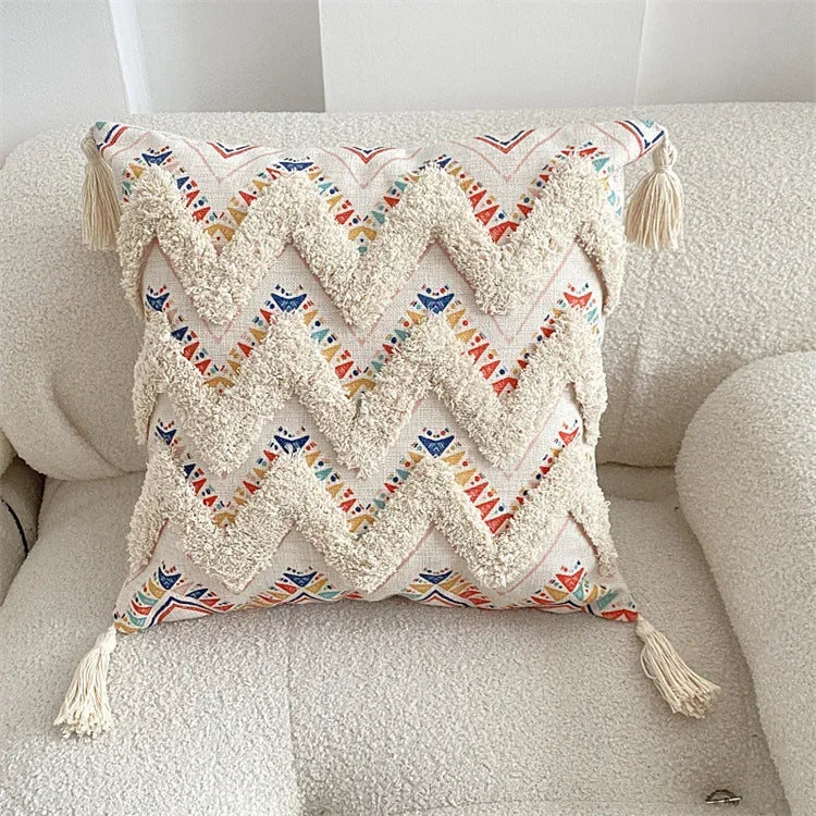 Boho adornado Lance Travesseiro Capa, Handwoven Stripes, Algodão Quadrado Almofada Cobre, Tribal Bohemian