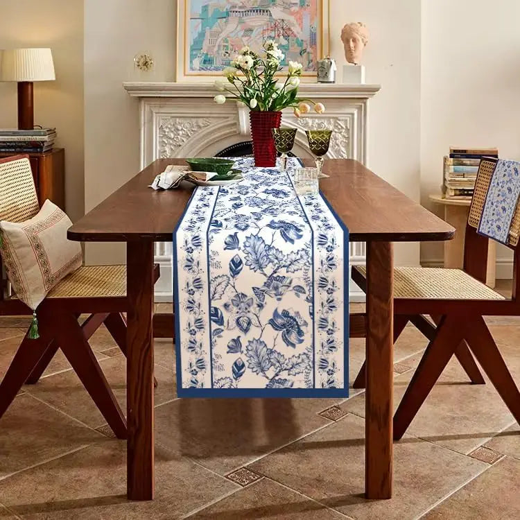 Verão azul floral linho corredor de mesa decorações de festa de férias reutilizável fazenda cozinha mesa de jantar corredor decoração de casamento