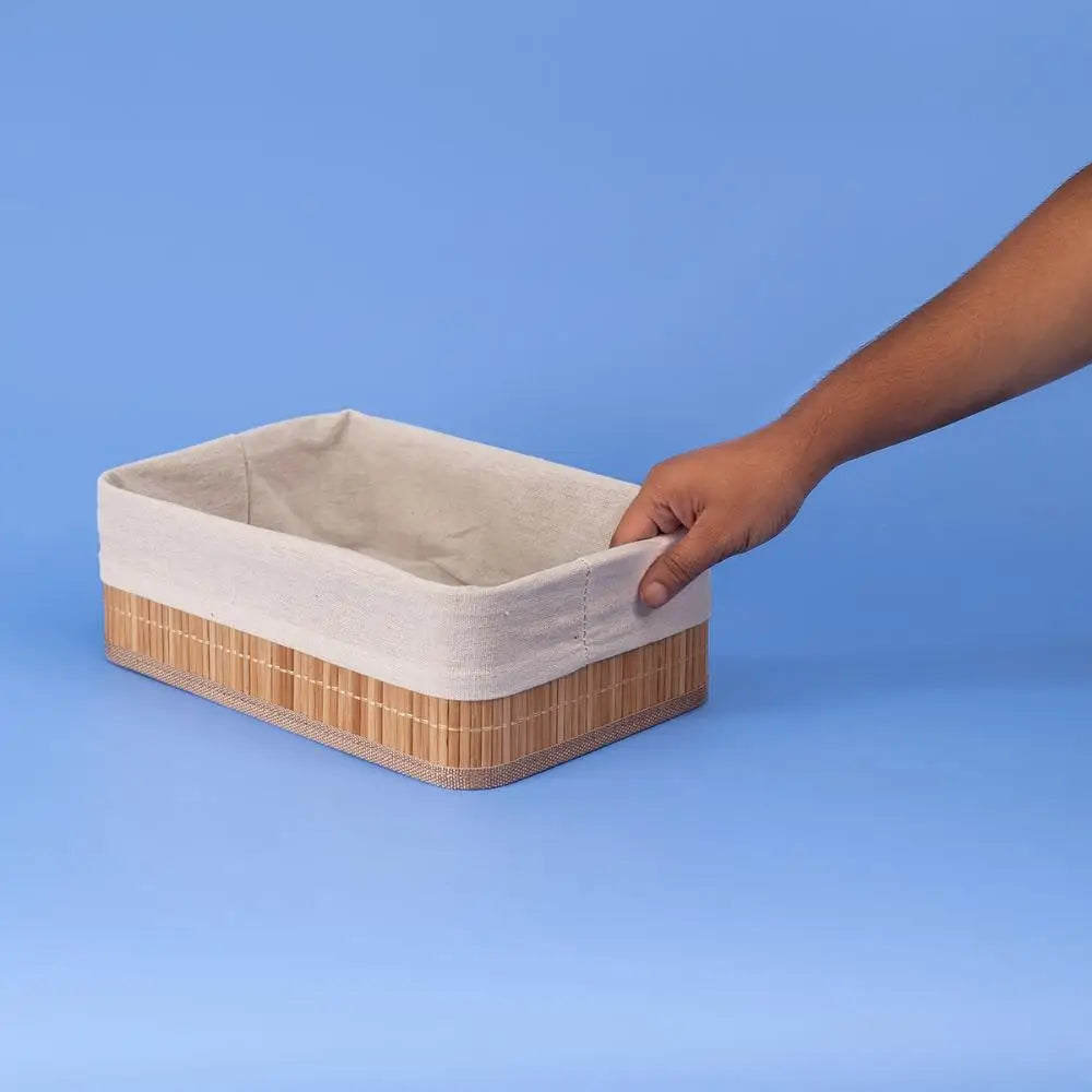 Cesto retangular de bambu com forro 33cm - oikos