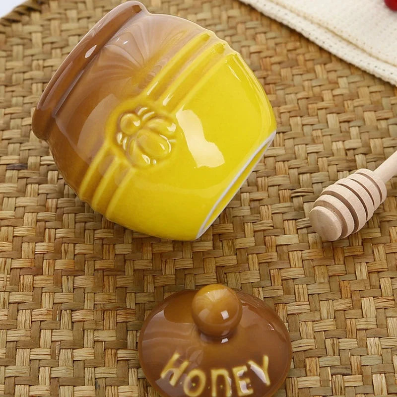 Frasco Cerâmico de Mel com Dipper e Tampa Elegante - Casa Ornato