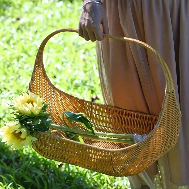 Cesta de pão tecida à mão e bandeja de frutas em rattan natural, cesta estilo rústico para servir pão e frutas