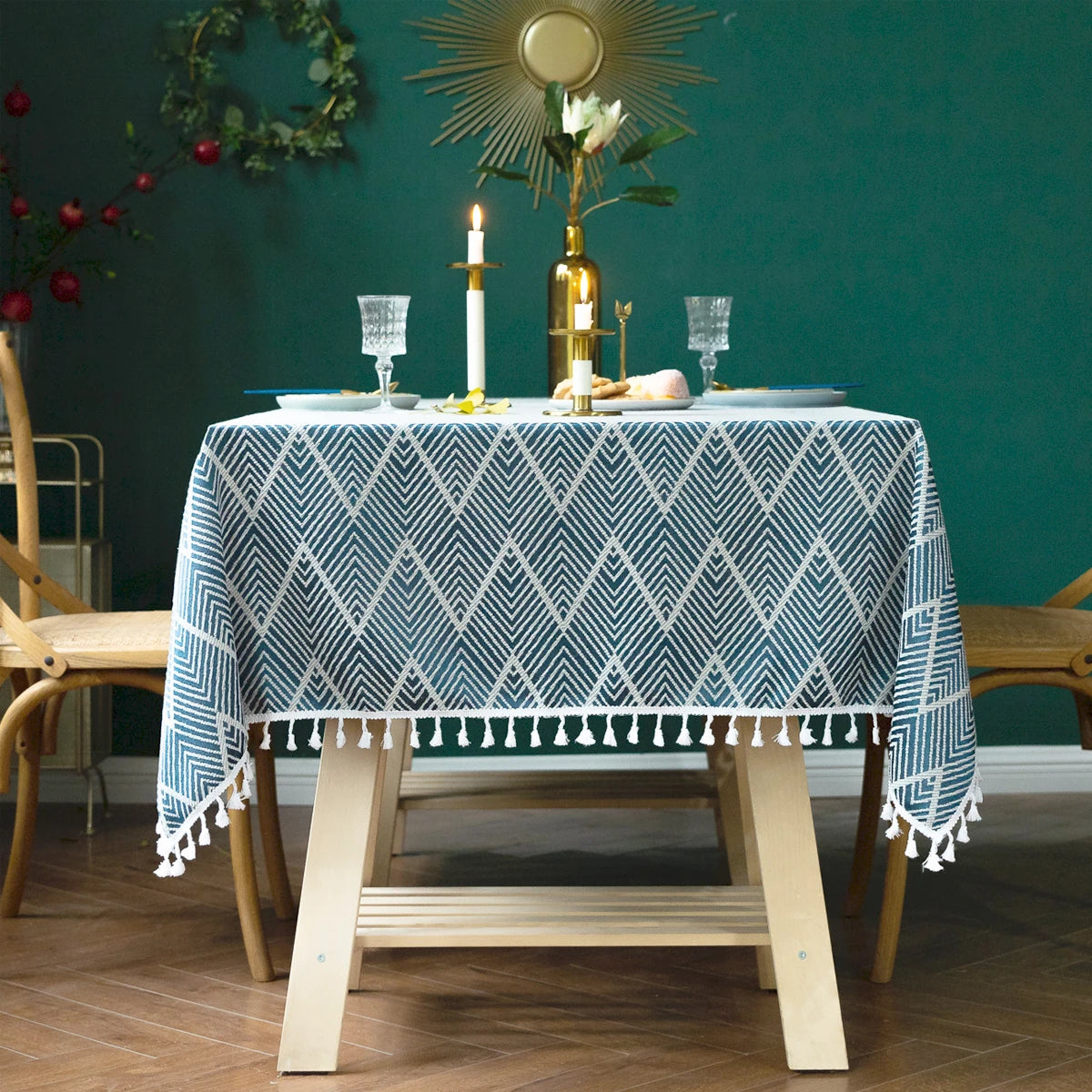 Toalha de mesa boho, algodão, linho, retângulo, lavável, resistente a rugas, para jantar, festa, capa decorativa