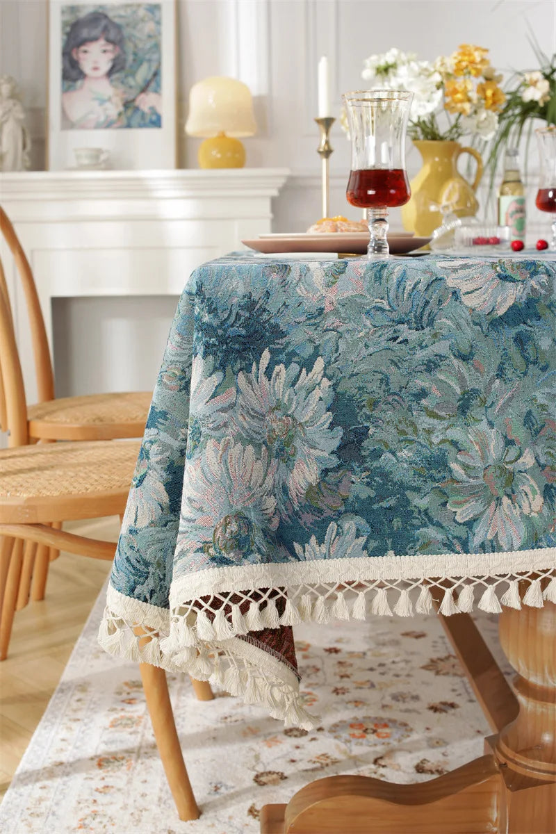Jacquard pintura a óleo borlas toalha de mesa, retangular dustproof flor capa de mesa, para cozinha jantar mesa de café decoração