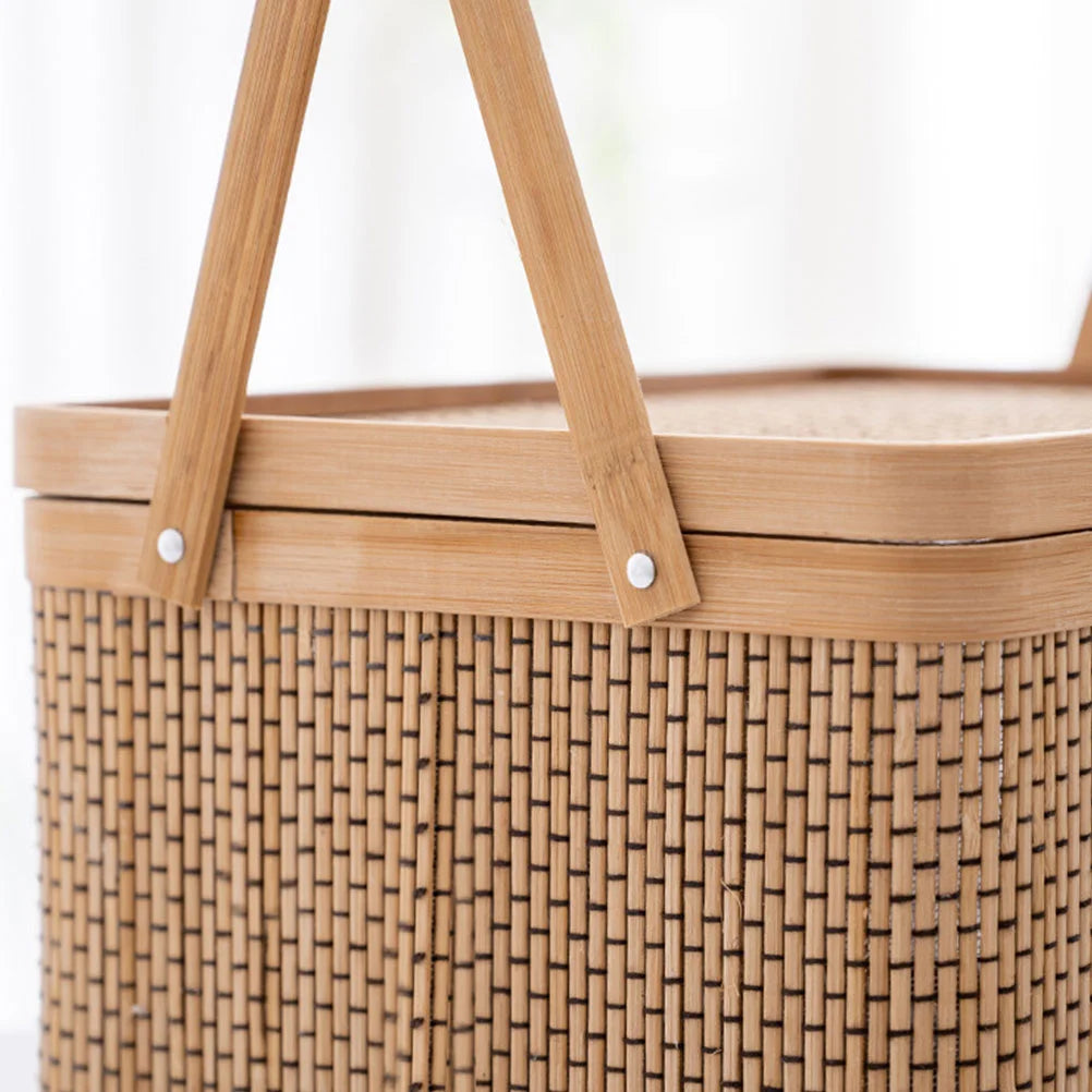 1pc cesta de bambu tecido recipiente de armazenamento durável cozinha jardim colheita piquenique frutas vegetais ovo titular saco de compras com