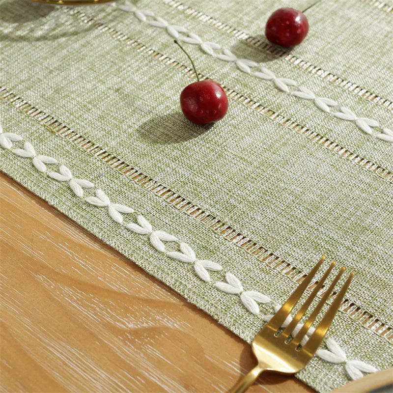 Corredor de mesa de linho de algodão, borlas tecidas à mão bordadas perfeitas para decoração de jantar de festa de casamento