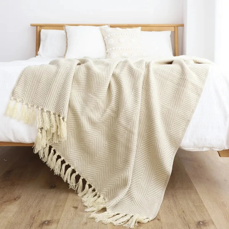 Cobertor Listrado Nórdico, Jacquard Geométrico, Cobertor De Malha, Colcha, Tapeçaria Xadrez, Decoração De Sofá, Drop Shipping
