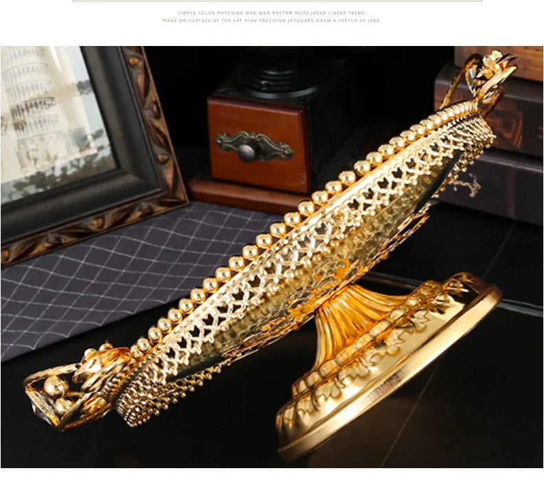 Bandeja de frutas de luxo acessível para uso doméstico Estilo americano Bandeja de vidro para sala de estar Mesa de café Novo estilo chinês